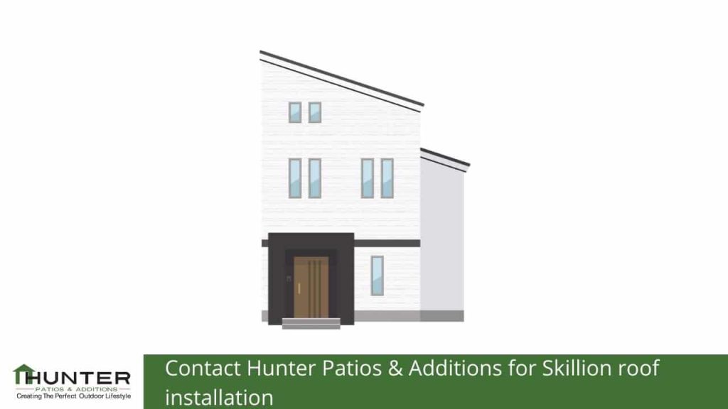 Contact Hunter Patios & Additions for Skillion roof installation Modern house with skillion roof illustration