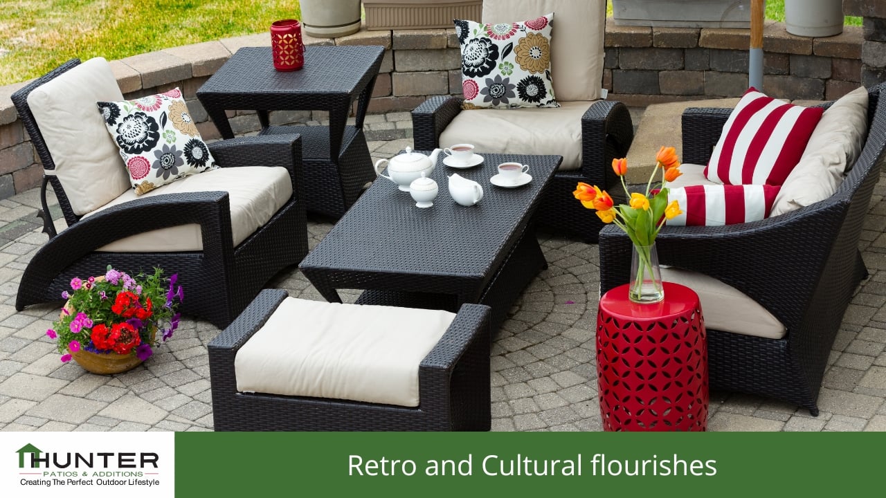 Outdoor patio furniture with colorful cushions