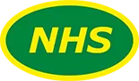 NHS logo in green oval on yellow background