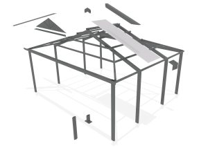 3D metal frame assembly with roof components