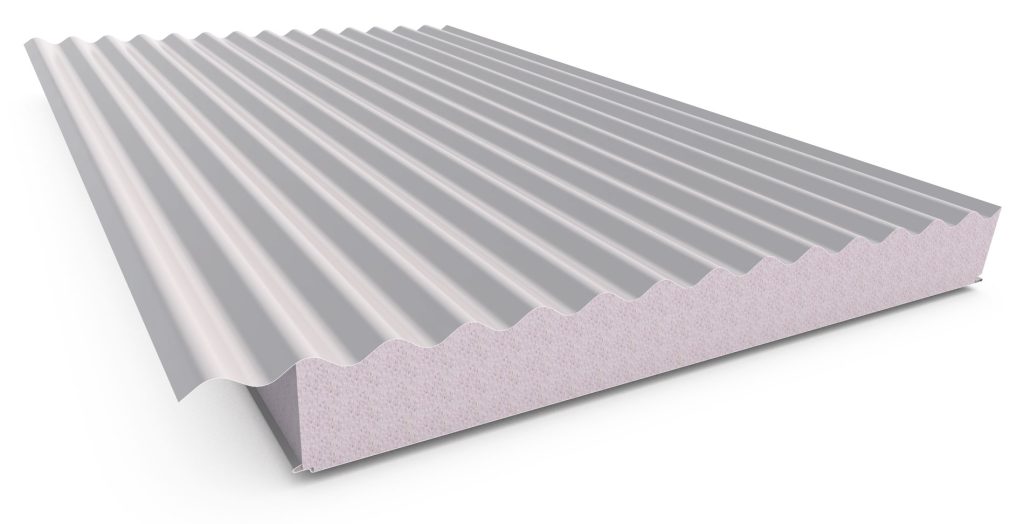 Corrugated metal sheet with foam insulation cross-section.