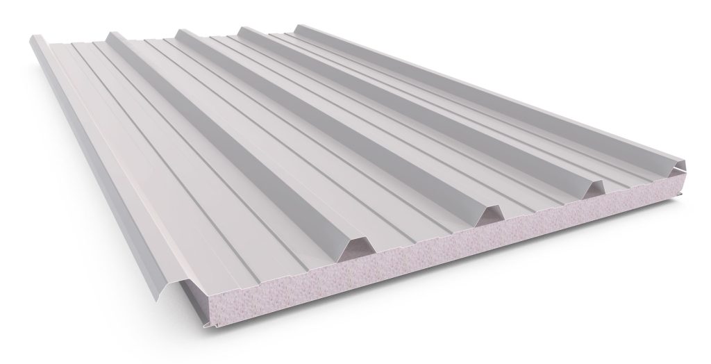 Insulated metal roofing panel for construction.