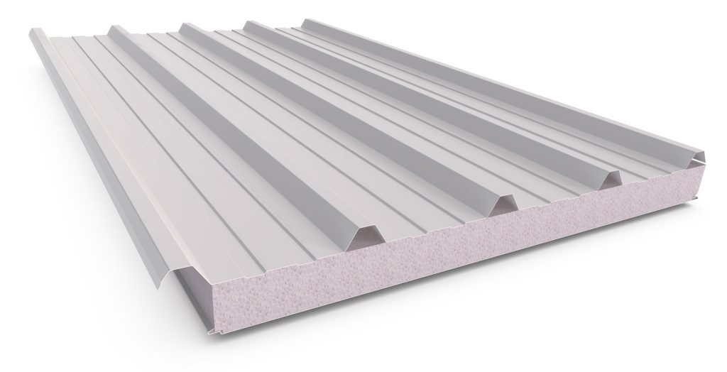 Insulated metal roof panel with ridges